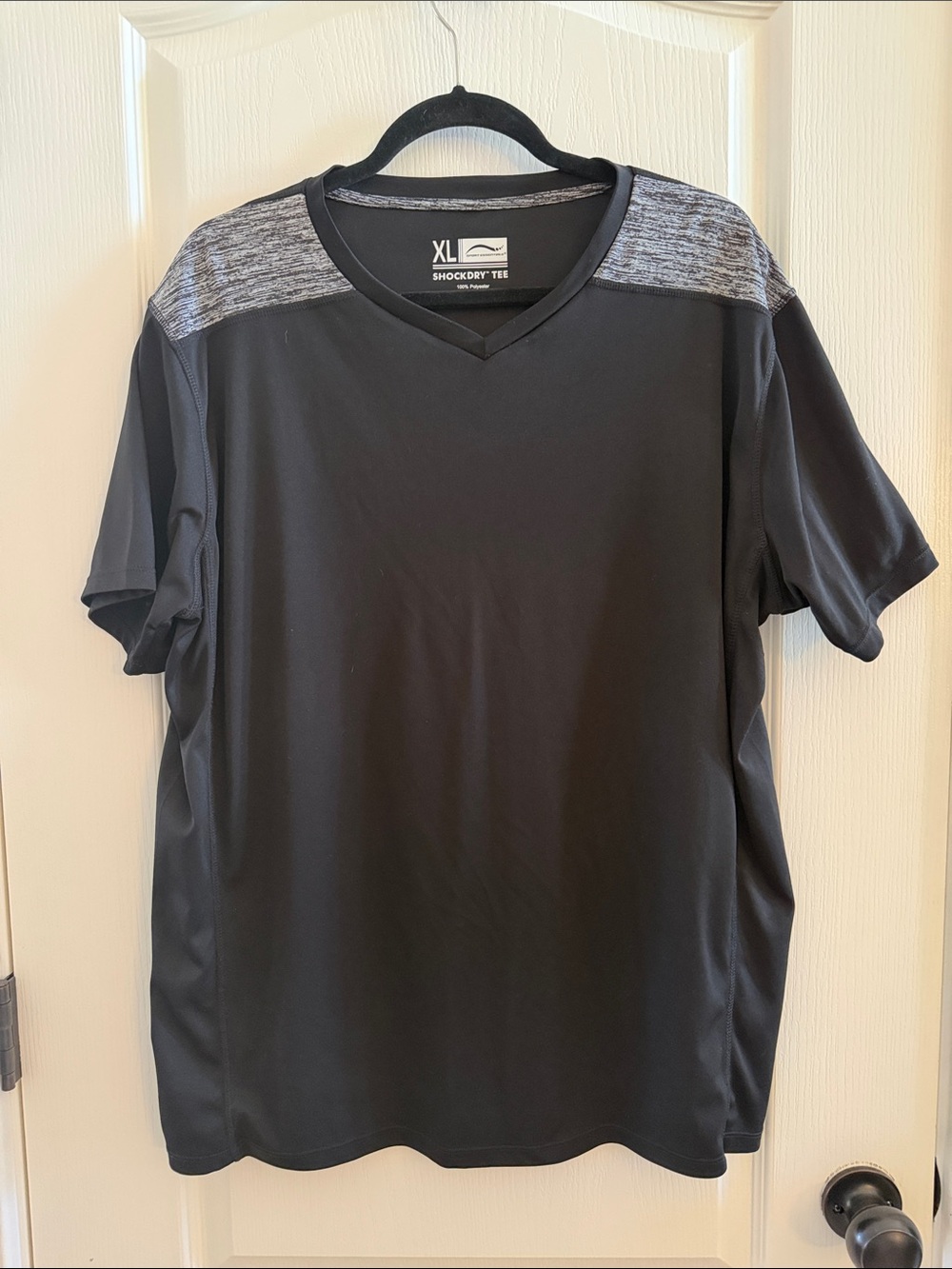 Men's Black V‑Neck Athletic Tee with Heather Gray Shoulders